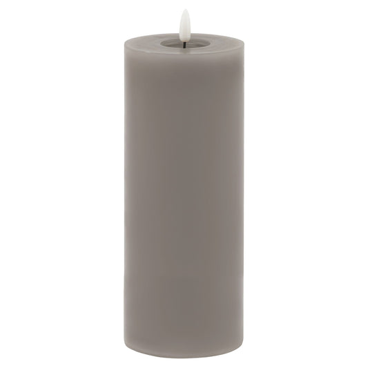 Grey LED wax candle with a realistic melt-effect design and a flickering flame, adding elegance to any decor.