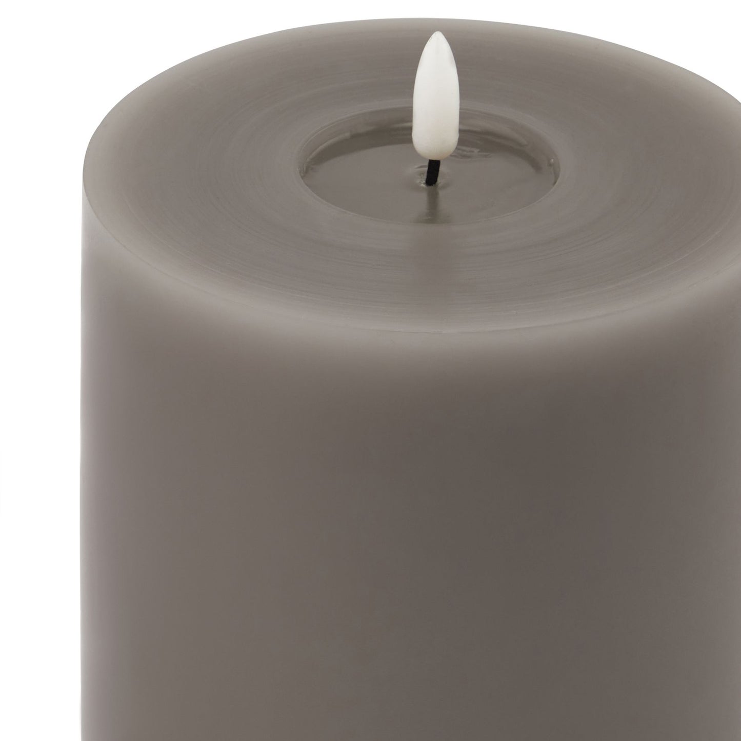 Elegant grey LED wax candle featuring a realistic melt effect and a flicker-free glow, perfect for sophisticated decor.