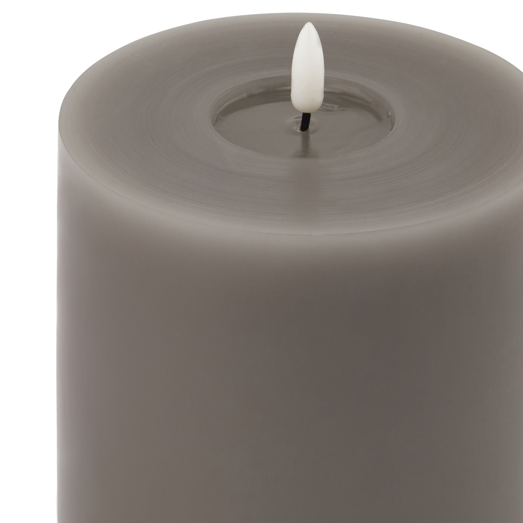 Elegant grey LED wax candle featuring a realistic melt effect and a flicker-free glow, perfect for sophisticated decor.