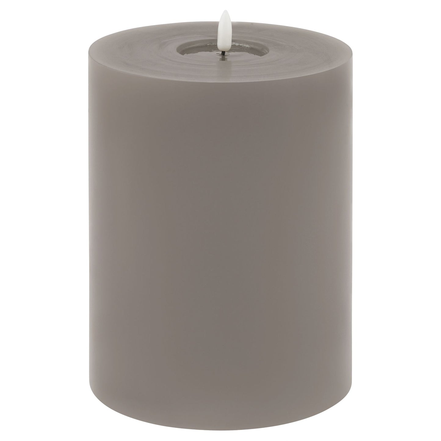 Sophisticated 6x8 grey LED wax candle with a realistic melt effect, perfect for creating a warm, inviting ambiance.