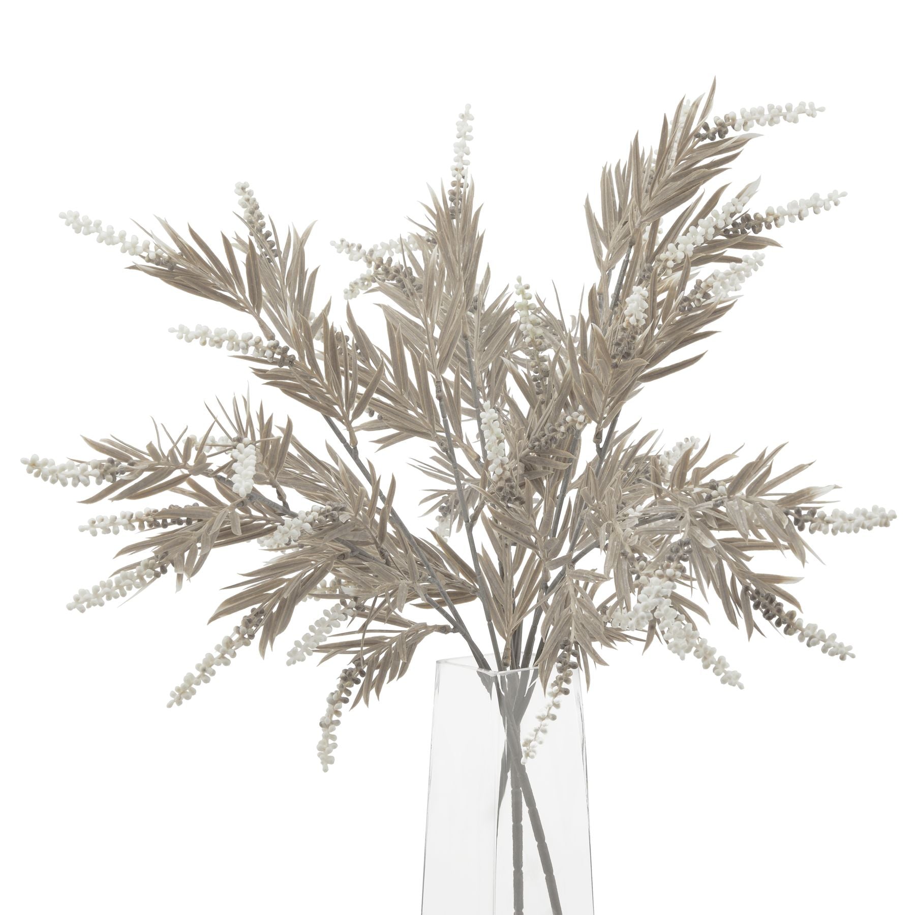 Taupe and ivory artificial branch features layered textures and soft earthy hues, adding elegance and serenity to any space.