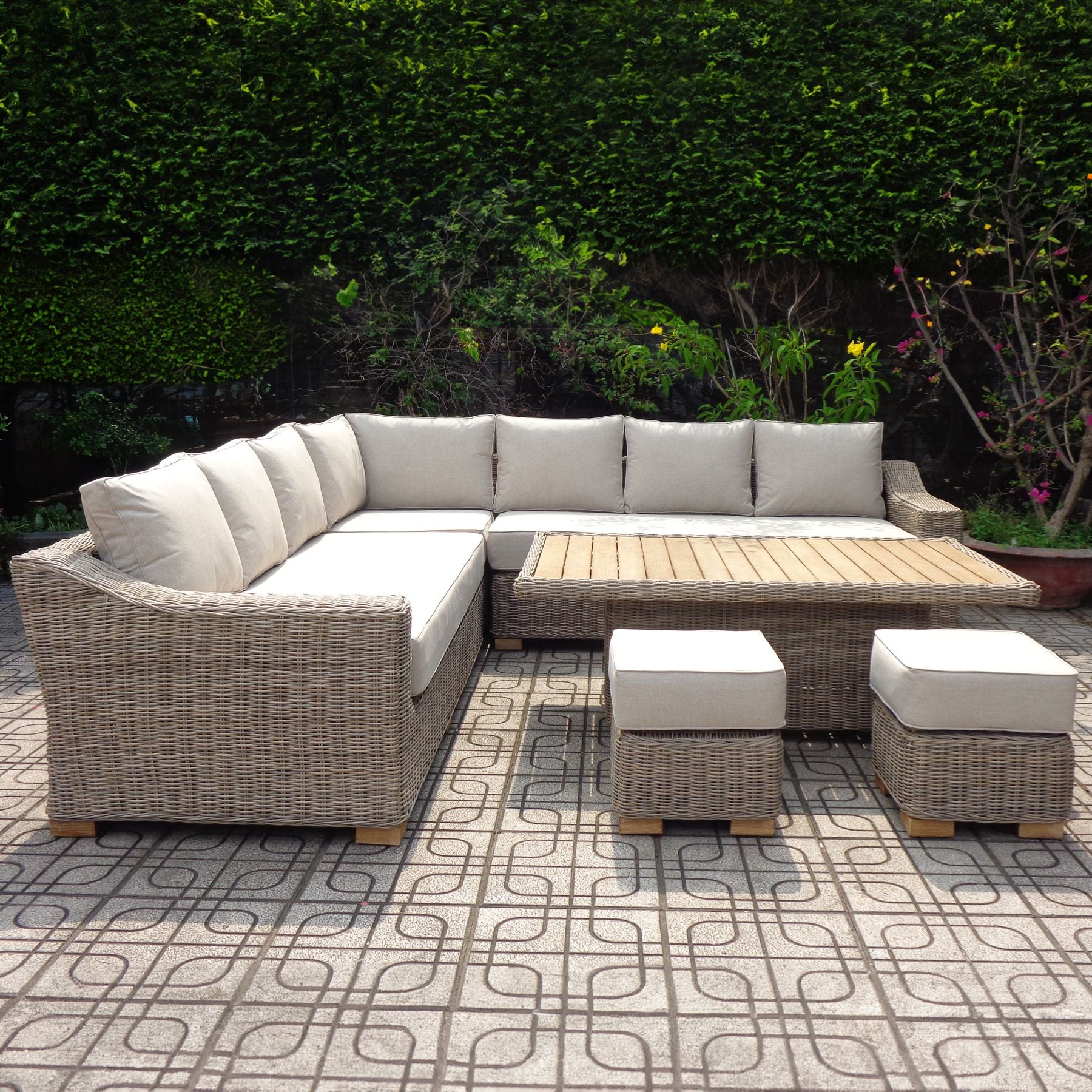 Capri Outdoor Large Corner Set With Riser Table + 2 Stools - Occasional Chairs from the Quanta Home collection.