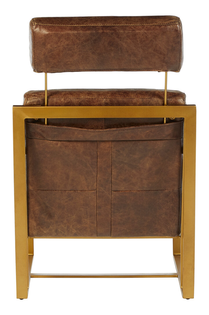 Loft Brown Leather Lounge Chair with Rose Gold Iron Frame