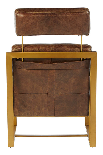 Loft Brown Leather Lounge Chair with Rose Gold Iron Frame