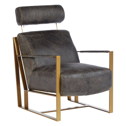 Loft Grey Leather Lounge Chair with Rose Gold Finish Frame