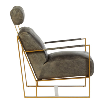 Loft Grey Leather Lounge Chair with Rose Gold Finish Frame