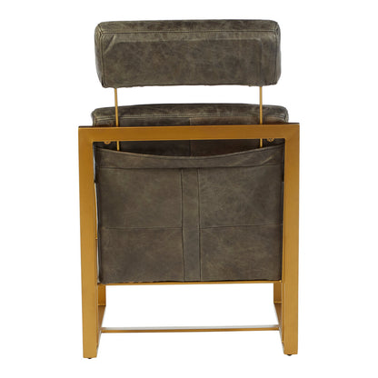 Loft Grey Leather Lounge Chair with Rose Gold Finish Frame