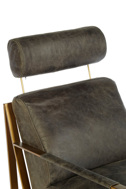 Loft Grey Leather Lounge Chair with Rose Gold Finish Frame