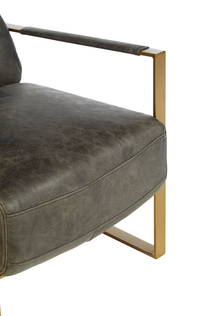Loft Grey Leather Lounge Chair with Rose Gold Finish Frame