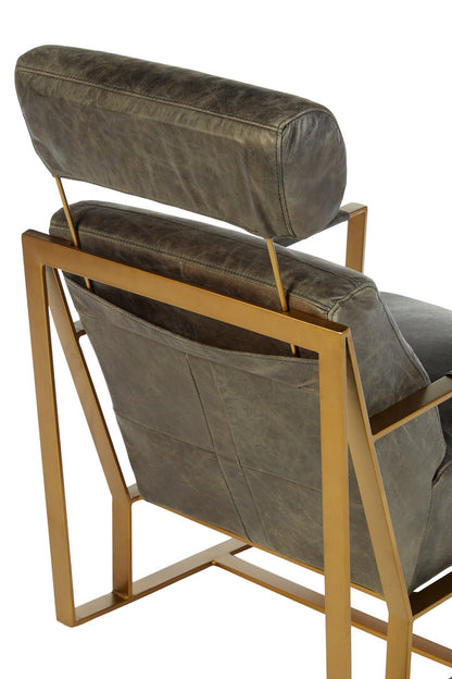 Loft Grey Leather Lounge Chair with Rose Gold Finish Frame