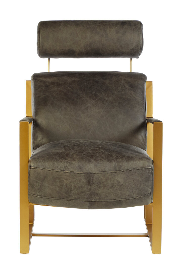 Loft Grey Leather Lounge Chair with Rose Gold Finish Frame