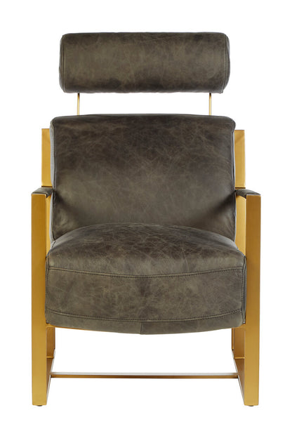 Loft Grey Leather Lounge Chair with Rose Gold Finish Frame