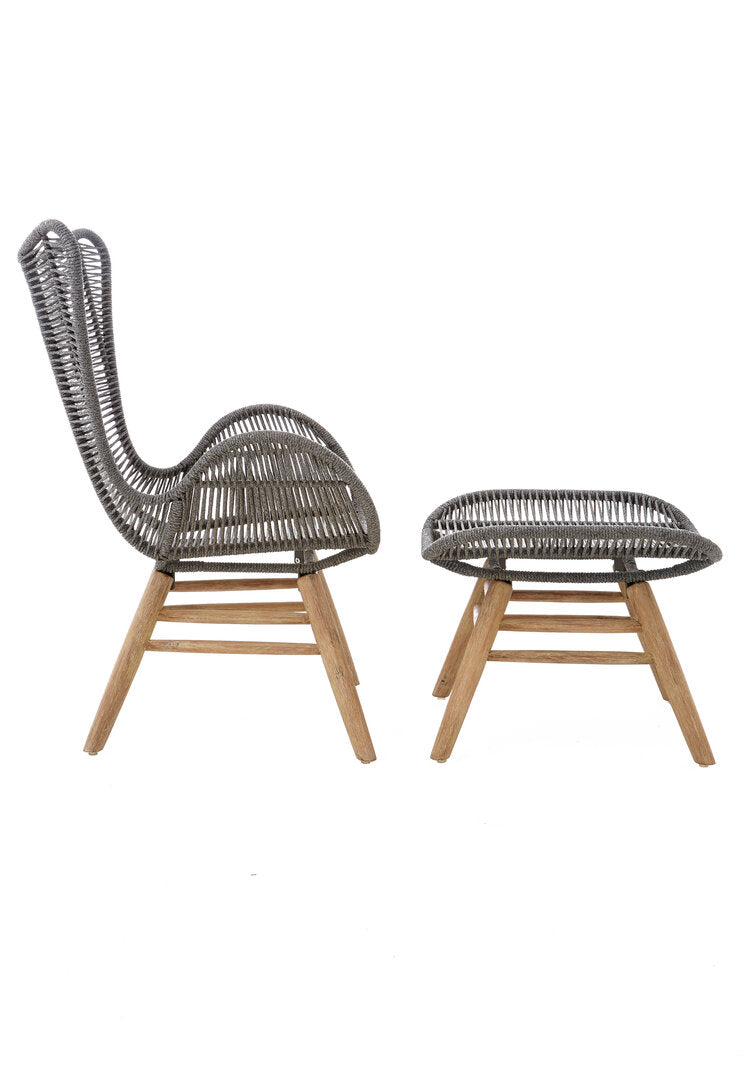 Weave Grey Rope Lounge Chair And Footstool