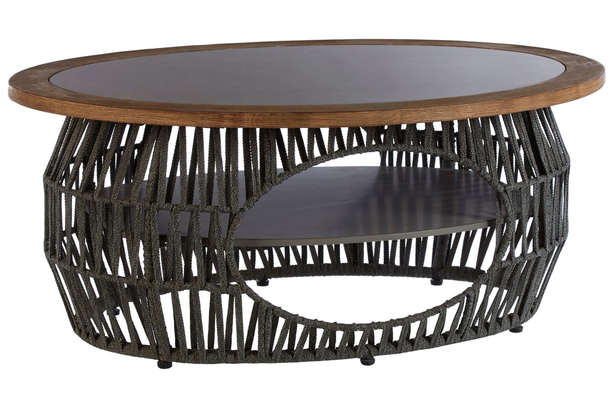 Masterpiece Grey Woven Rope and Stone Round Coffee Table