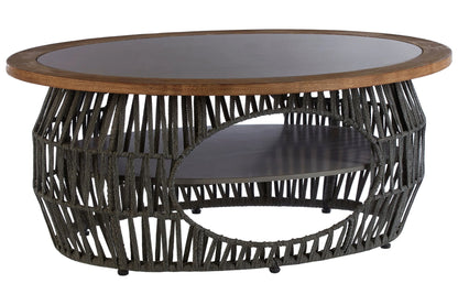 Masterpiece Grey Woven Rope and Stone Round Coffee Table