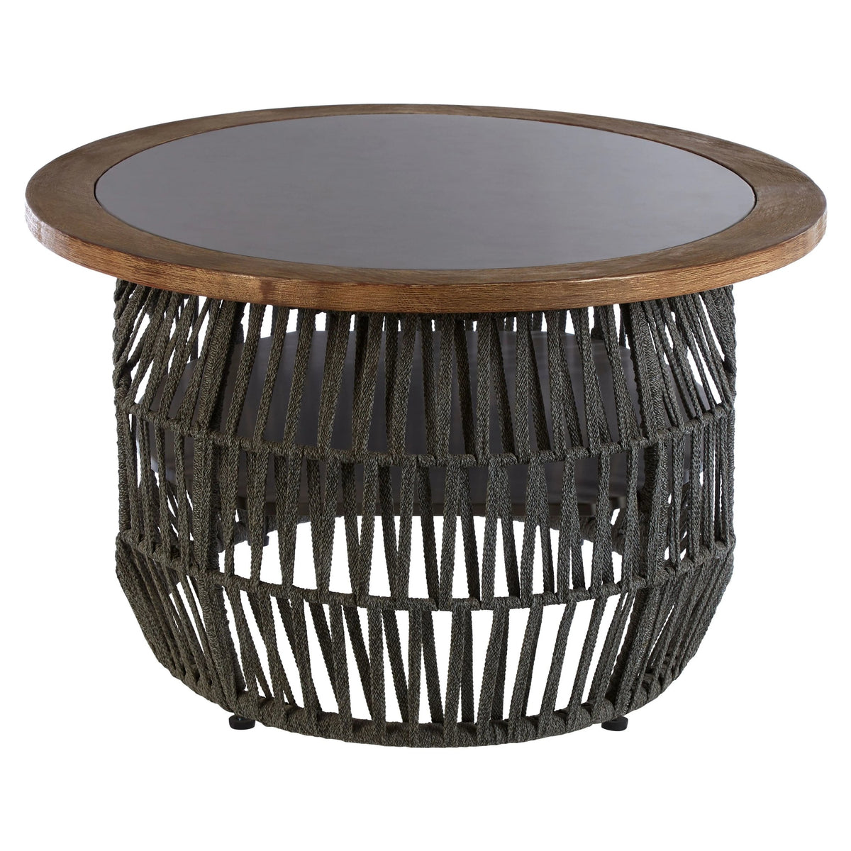 Masterpiece Grey Woven Rope and Stone Round Coffee Table