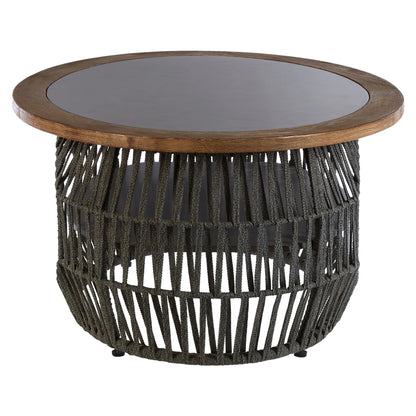 Masterpiece Grey Woven Rope and Stone Round Coffee Table