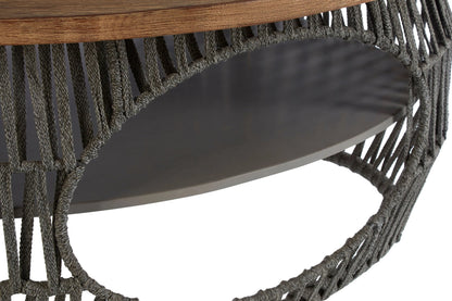 Masterpiece Grey Woven Rope and Stone Round Coffee Table