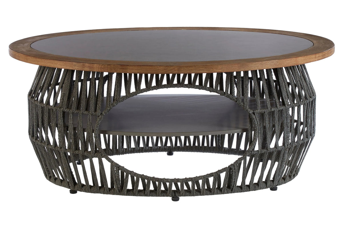 Masterpiece Grey Woven Rope and Stone Round Coffee Table