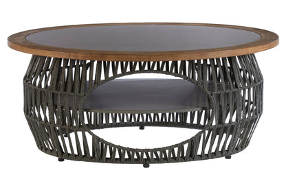 Masterpiece Grey Woven Rope and Stone Round Coffee Table