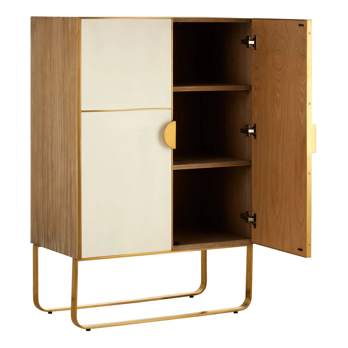 Modena Oak Wood and Brushed Gold Cabinet
