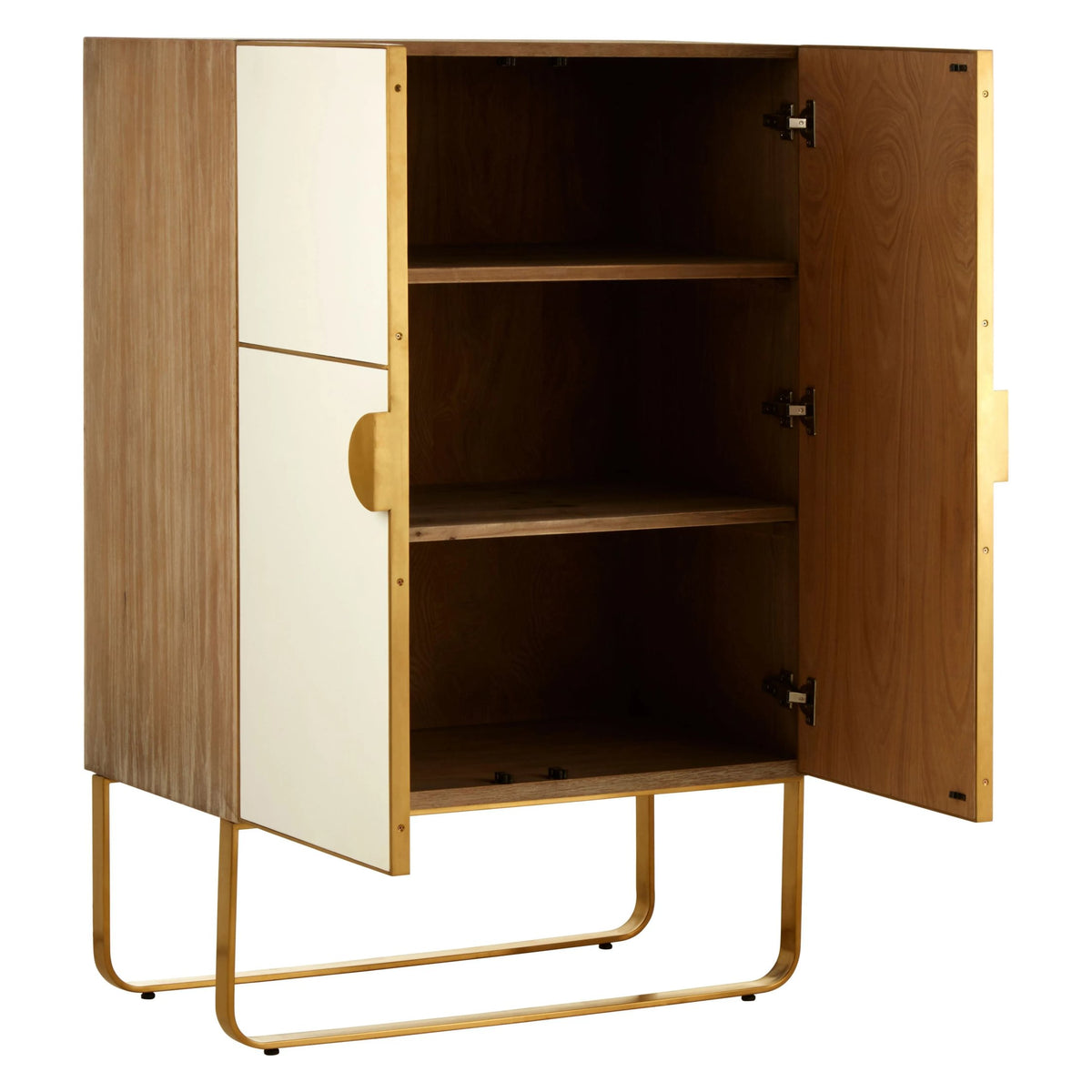 Modena Oak Wood and Brushed Gold Cabinet