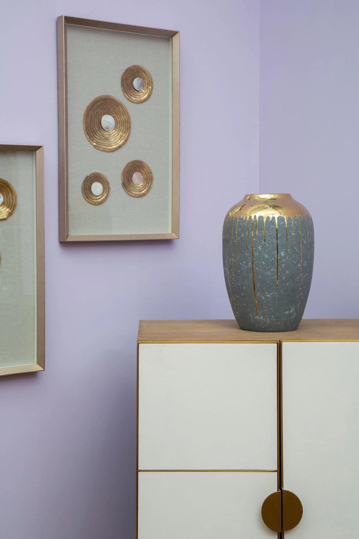 Modena Oak Wood and Brushed Gold Cabinet