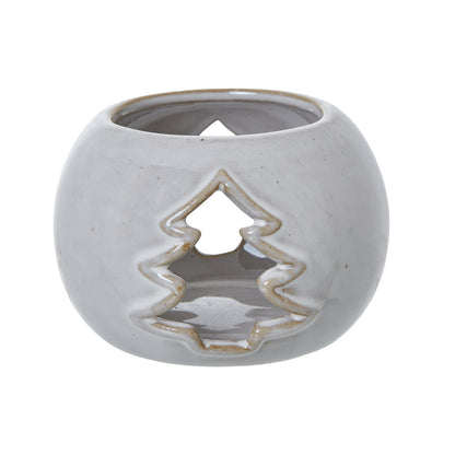 White Ceramic Tree Cut-Out Round Tealight Holder - Christmas Candles & Candle Accessories from the Quanta Home collection.