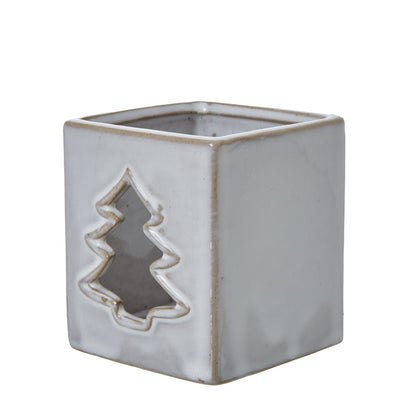 White Ceramic Tree Cut-Out Square Tealight Holder - Christmas Candles & Candle Accessories from the Quanta Home collection.