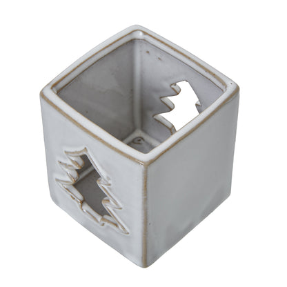 White Ceramic Tree Cut-Out Square Tealight Holder - Christmas Candles & Candle Accessories from the Quanta Home collection.