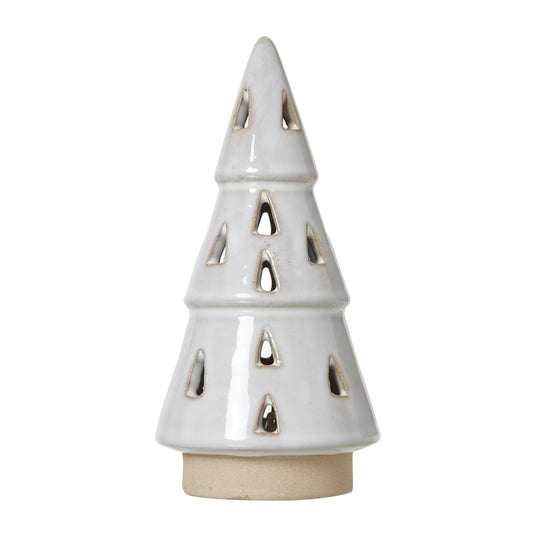 Small White Ceramic Cut-Out Tree With LED Lights - Christmas Room Decorations from the Quanta Home collection.