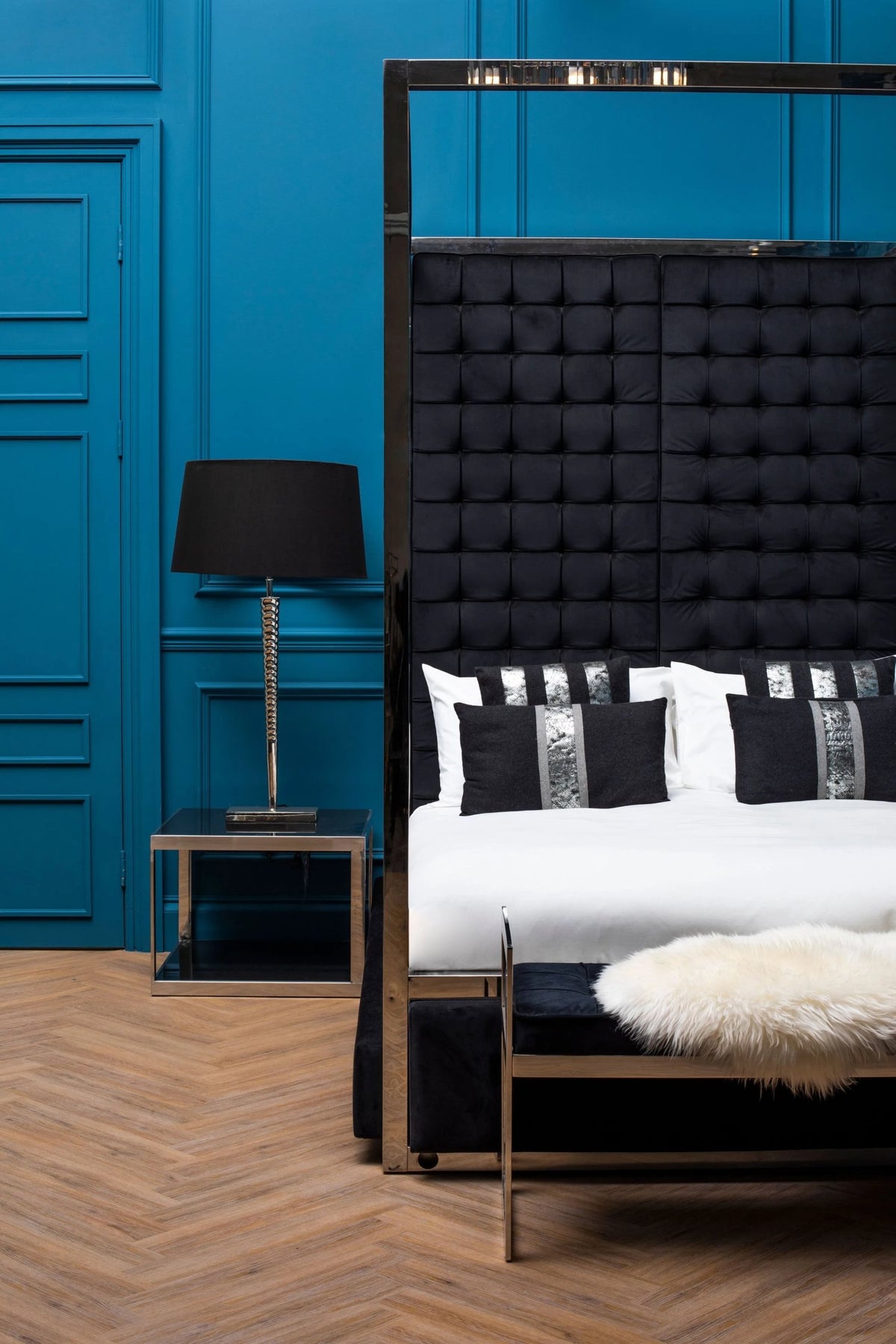 Bellmont BlackVelvet and Silver Finish Long Bench