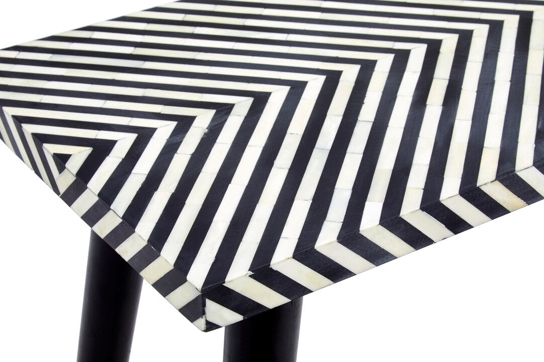 Indie Black and White Bone Inlay Console Table with Metal Legs