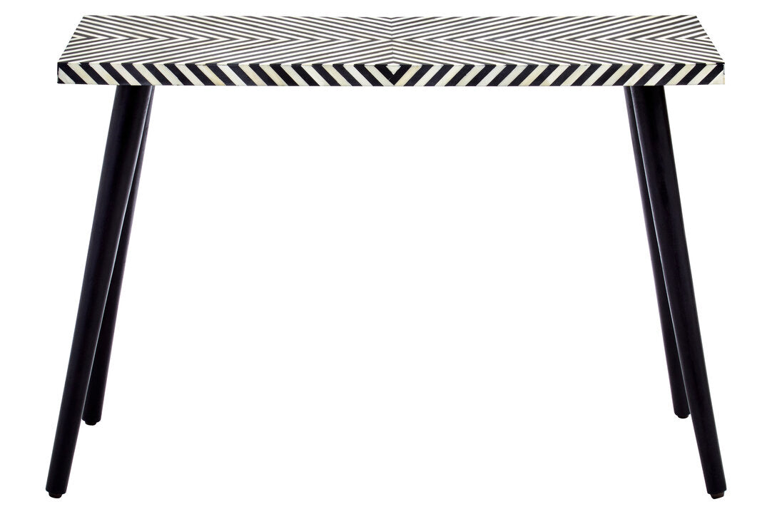 Indie Black and White Bone Inlay Console Table with Metal Legs