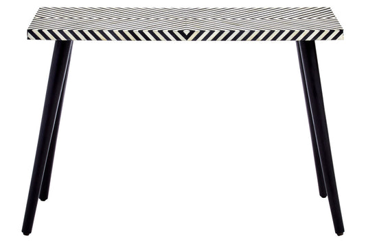 Indie Black and White Bone Inlay Console Table with Metal Legs