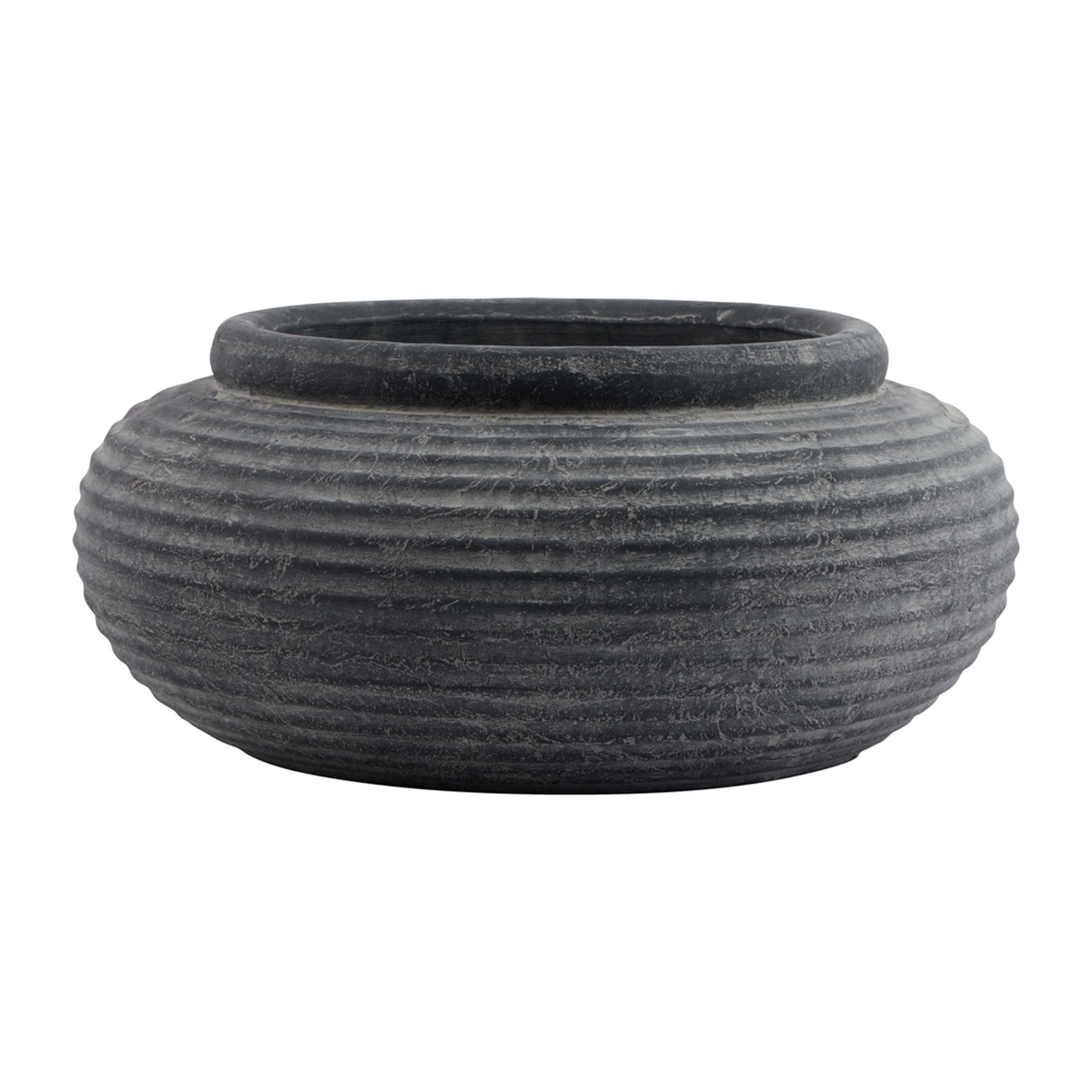 Amalfi Grey Round Ribbed Planter - Indoor Planters from the Quanta Home collection.