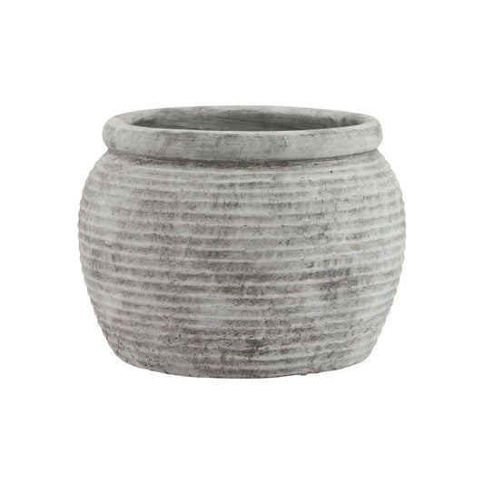 Rimmed white plant pot with a textured surface and sculpted rim, exuding Mediterranean elegance for any décor.