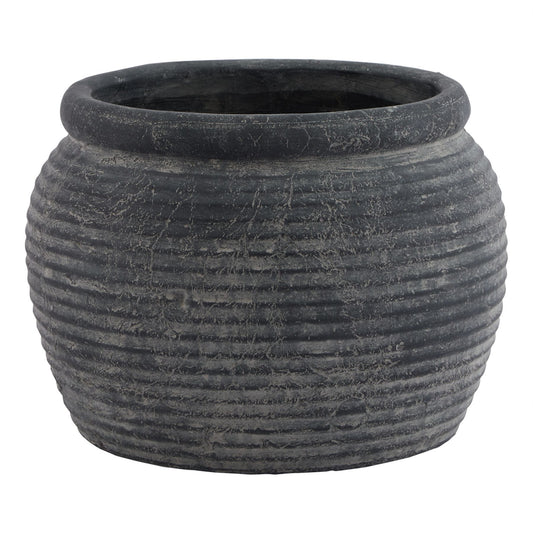Large grey plant pot with a textured surface and a sleek, rimmed top, perfect for minimalist and modern interiors.