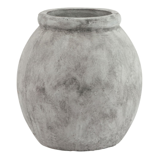White jar-shaped planter with a smooth, rounded silhouette and subtle rim detailing, exuding timeless Mediterranean elegance.