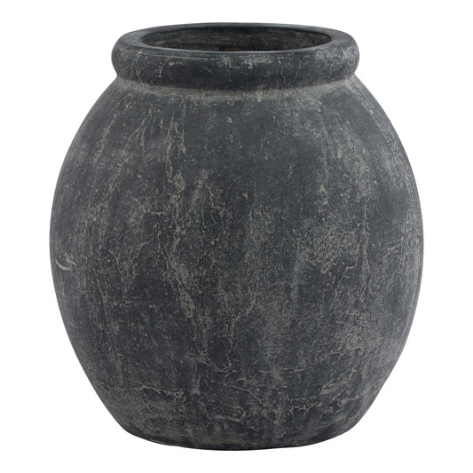 Jar-shaped planter in neutral grey with a smooth, textured ceramic surface, reflecting timeless elegance and modern minimalism.