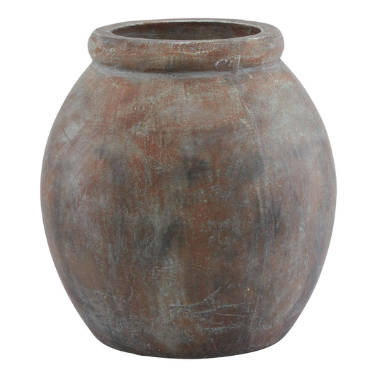Brown jar-shaped planter features a textured, earthy finish that evokes Mediterranean elegance, perfect for floral displays.