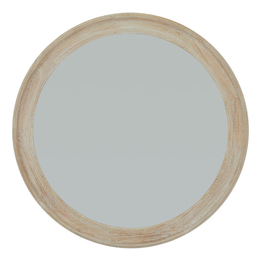 Washed Wood Round Framed Large Mirror - Wall Mirrors from the Quanta Home collection.