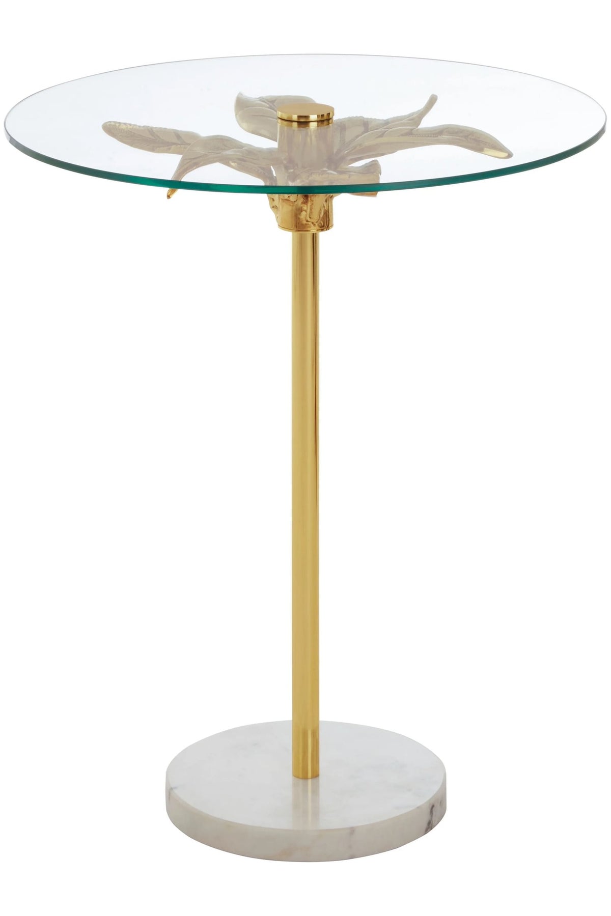 Ginkgo Glass Gold Leaf Design Round Side Table
