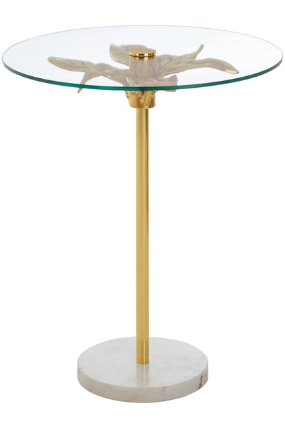 Ginkgo Glass Gold Leaf Design Round Side Table