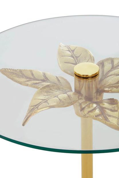 Ginkgo Glass Gold Leaf Design Round Side Table