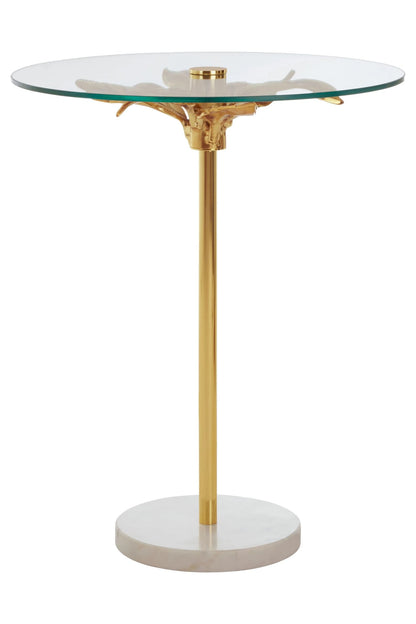 Ginkgo Glass Gold Leaf Design Round Side Table