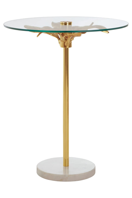 Ginkgo Glass Gold Leaf Design Round Side Table