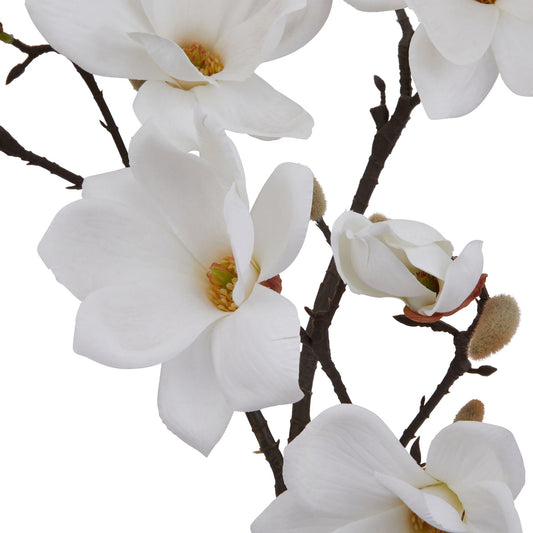 White magnolia stem featuring lifelike petals and slender branches, ideal for elegant home decor and floral arrangements.