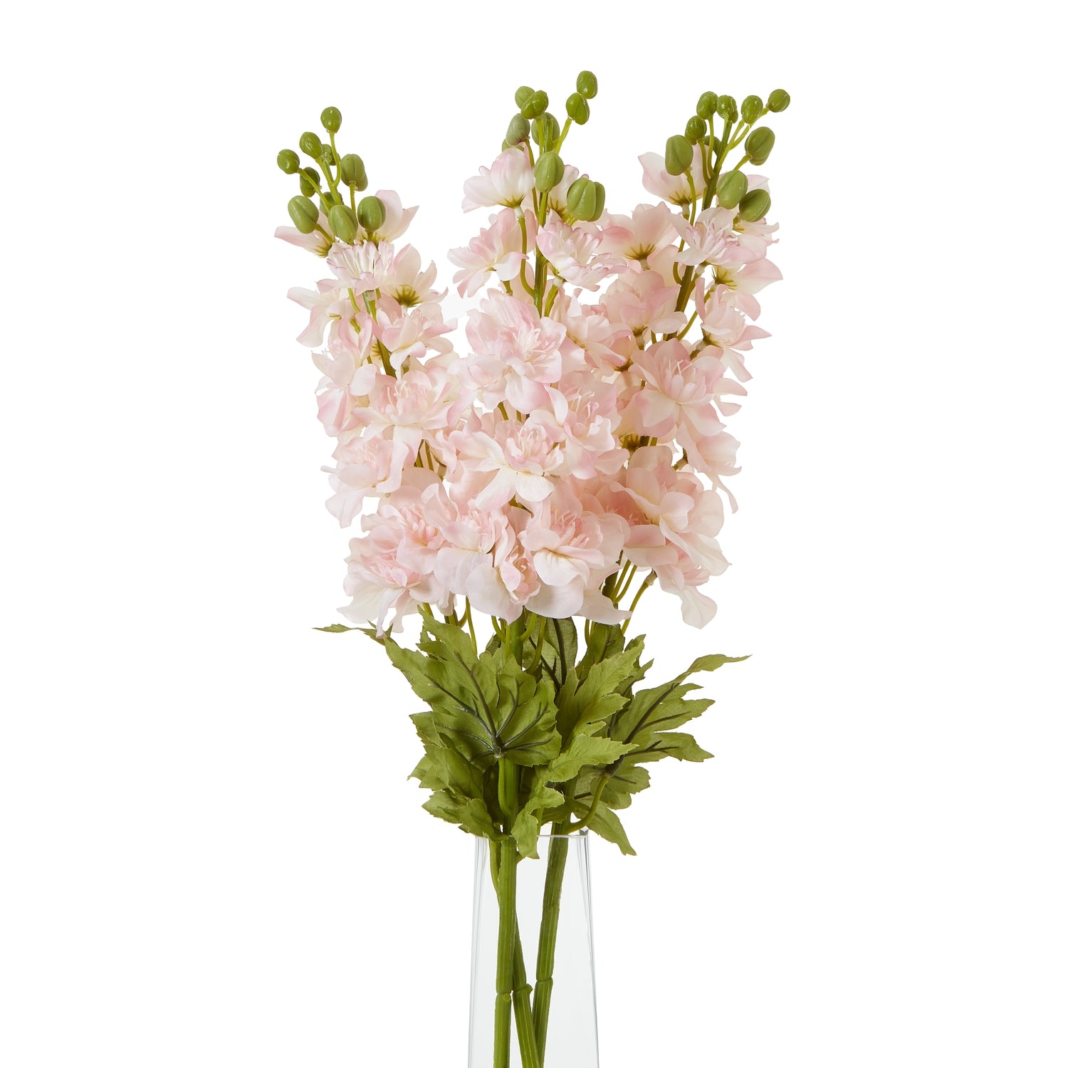 Artificial Pink Elatum Delphinium with delicate pink florets and slender green stems, creating an elegant floral display.