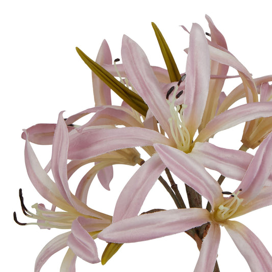 Lifelike pink lily stem with delicate blush petals and slender green leaves, ideal for elegant floral arrangements.